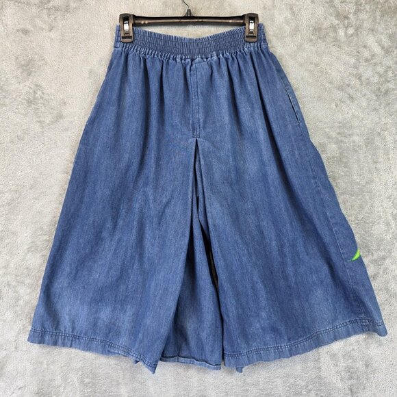 Southern Image Shorts Womens S Blue Chambray Wide Leg Embroidered Parrot Toucan - Picture 9 of 10